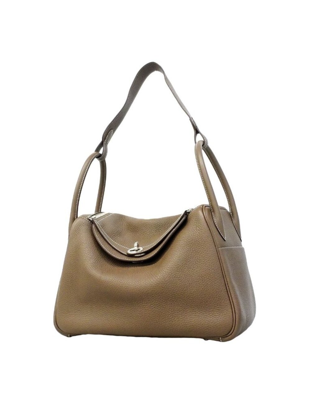 Hermes Handbag Lindy 30 Taurillon Clemence Etoupe Silver 2-Way Bag